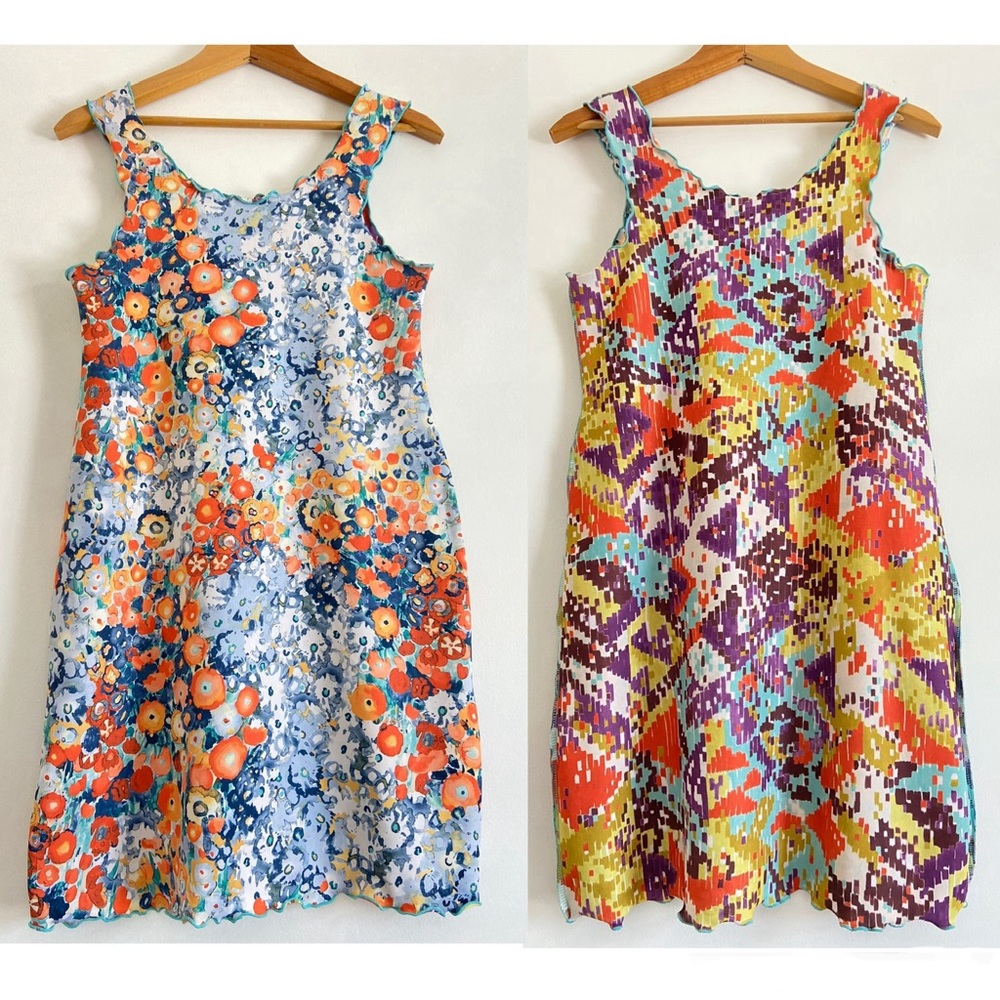 Haystacks Reversible Multicolor Floral / Mosaic Print Sleeveless Tank Dress L